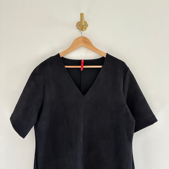 Spanx Faux Suede Column V-Neck Short Sleeve Dress Black XL - Picture 5 of 13